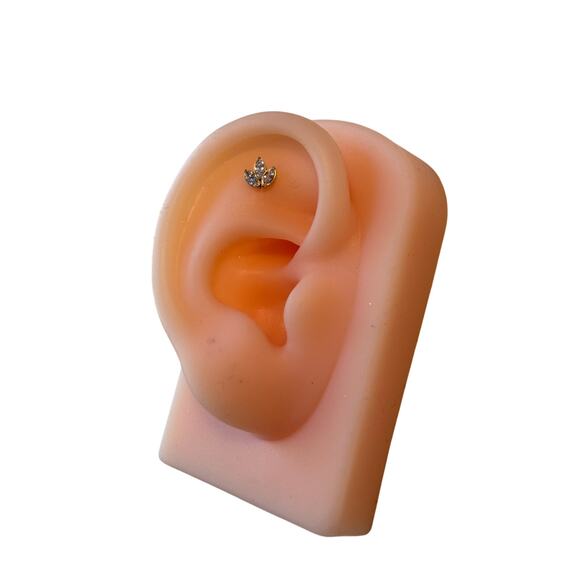 Implant Grade Titanium Internally Threaded 3 Marquise CZ Leaf Top - Picture 2 of 5